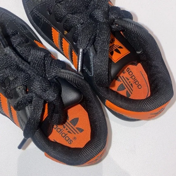 Adidas Sneakers Shoes Orange Black Traditional 3 Stripe Youth 8 size 8K - Picture 5 of 9